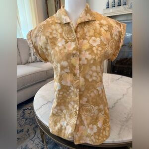 Vintage handmade‎ textured floral Button-Up Women Top